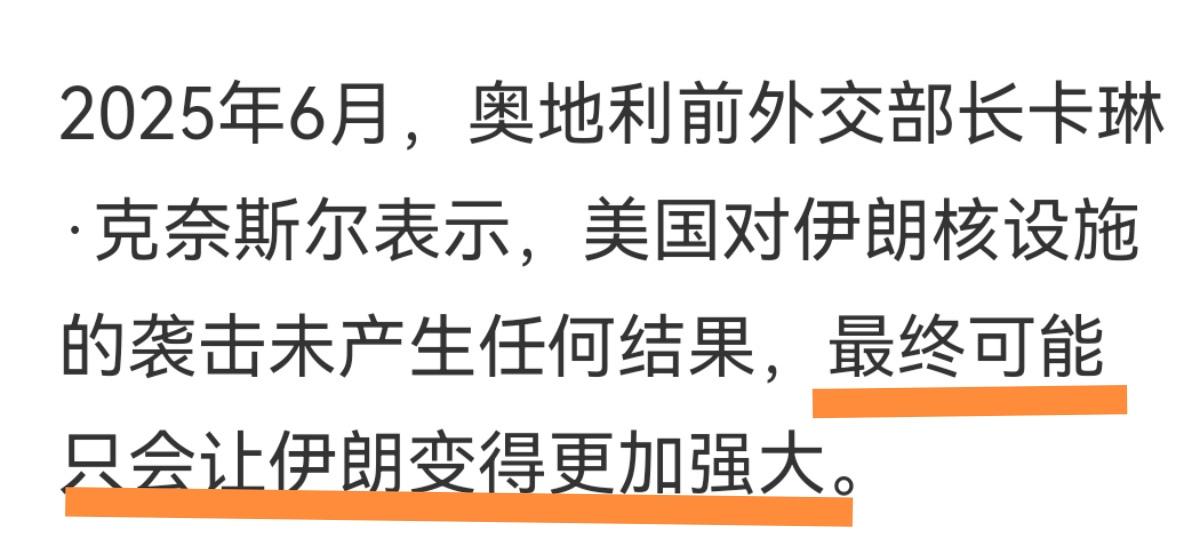 精神病治好了？
奥地利前外交部长卡琳．克奈斯尔在去年六月说过，美国对伊朗核设施的