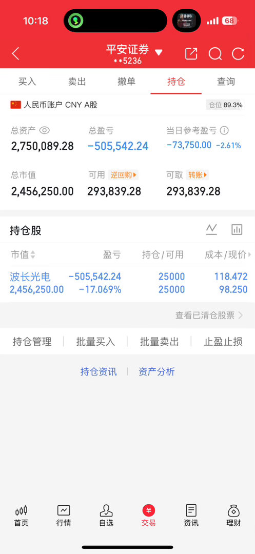 老才实盘记录还是拿着波长光电，对于当下的行情没什么好说的，说多了好像变成了掩饰，