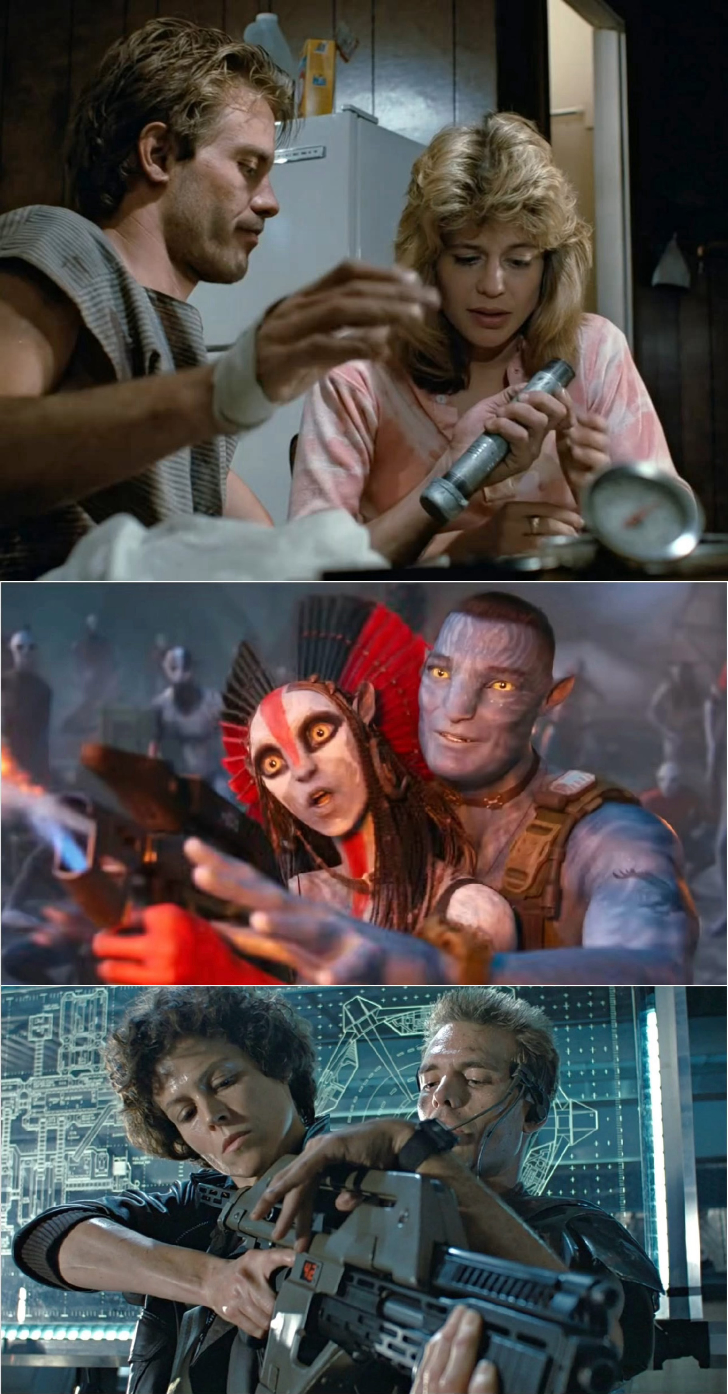 詹姆斯卡·梅隆导演的爱好桥段：男性军人教女性如何操作枪枝  《终结者》（男人教女