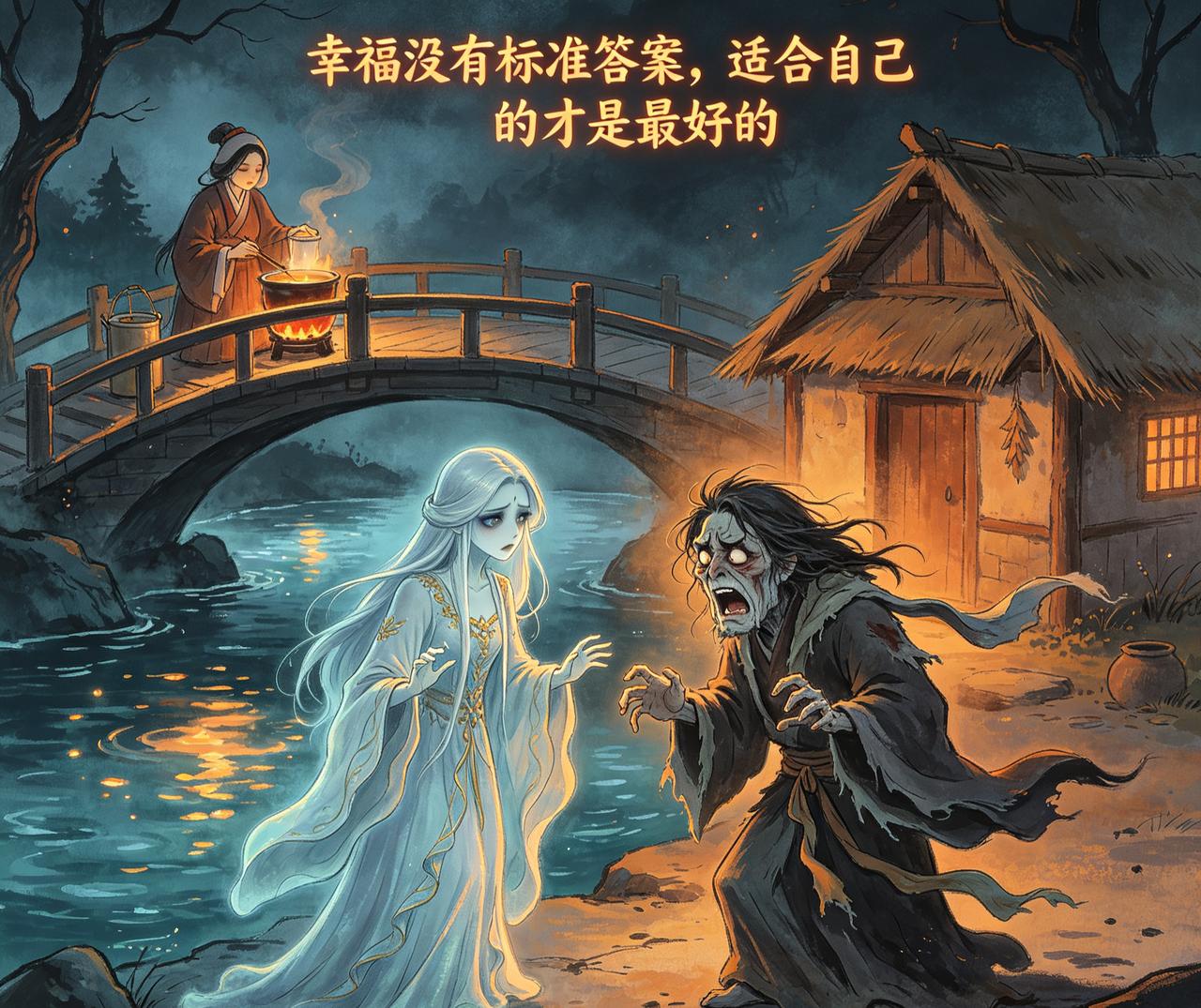 江湖怪谈•荒诞志158 攀比鬼

两鬼魂在阴间相遇，一鬼生前住豪宅，一鬼生前住茅