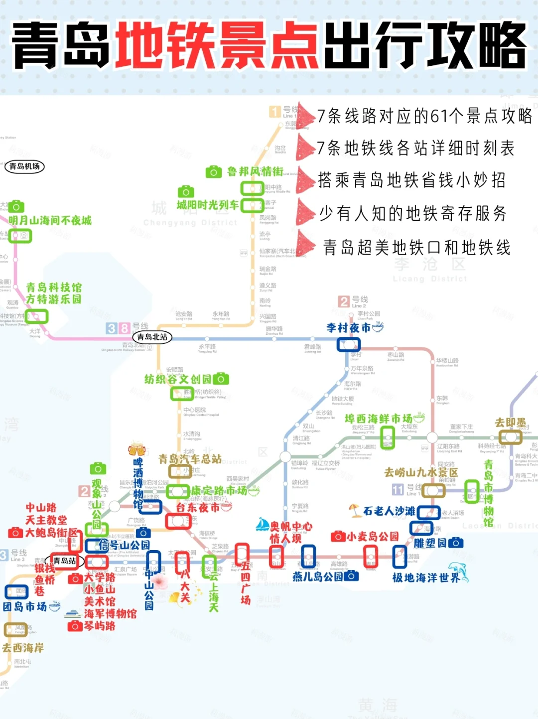 来青岛坐地铁请拿好这张图！去景点不迷路！
