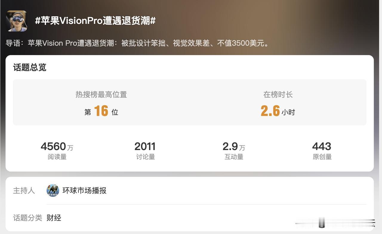 苹果Vision Pro遭遇退货潮，等于失败产品？
看到一些博主放出了退货潮的热