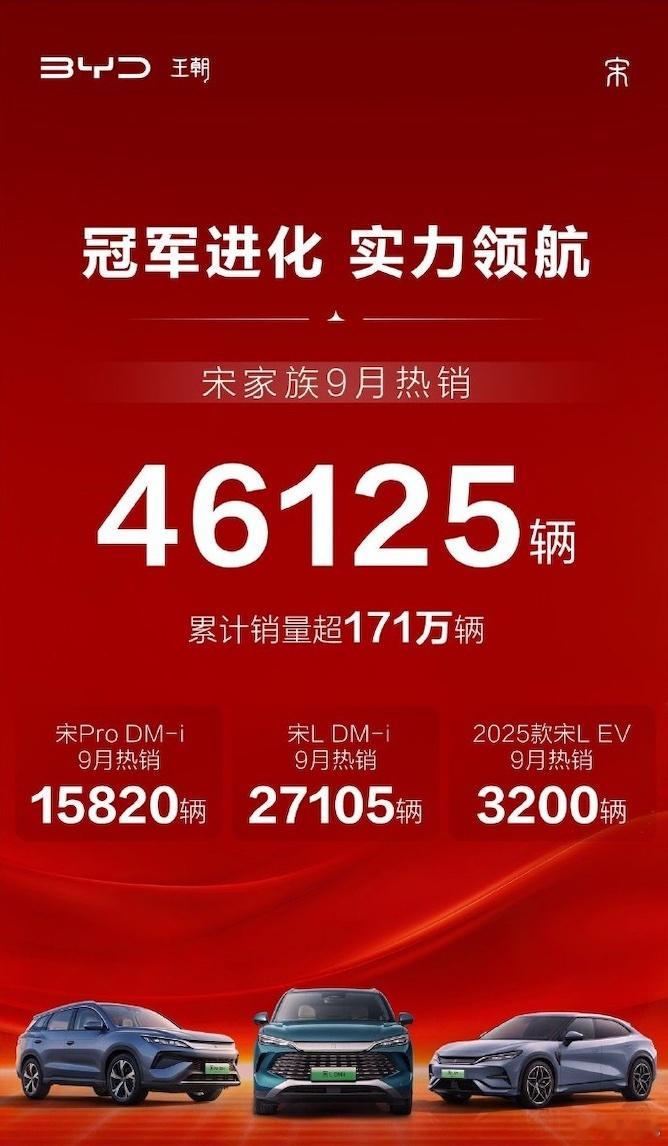 【2025款宋L EV销量稳步提升，智驾潜能逐渐激活】比亚迪整个宋家族在九月实现