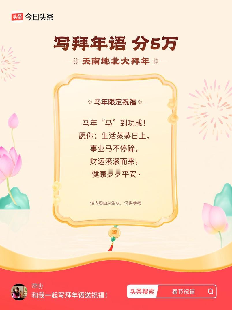 写拜年语送祝福新春拜年送祝福！我的祝福是：“马年“马”到功成！愿你：生活蒸蒸日上