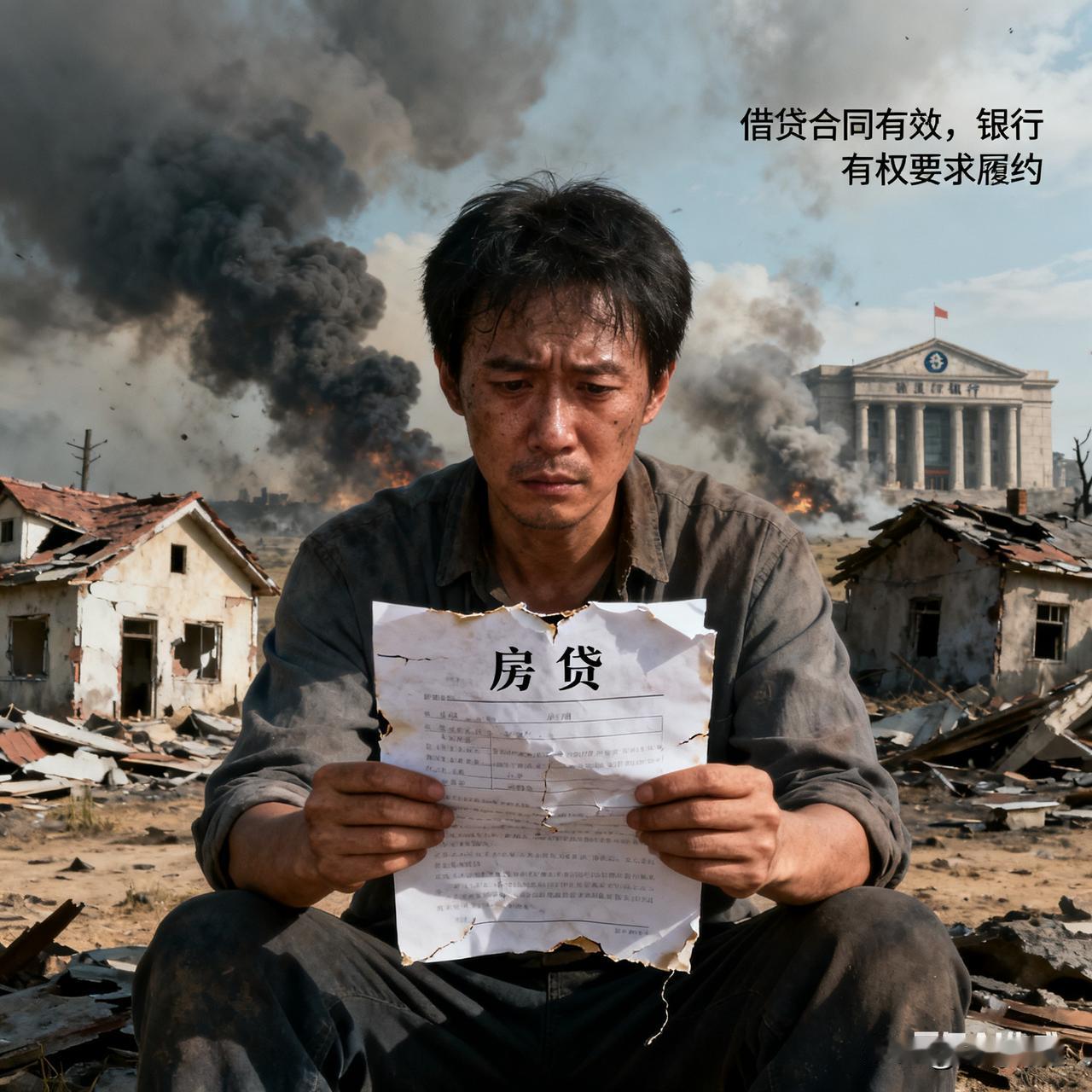 假如爆发战争，你贷款买的房子被炸塌了，你还会继续还房贷吗？
从法律和合同角度看，