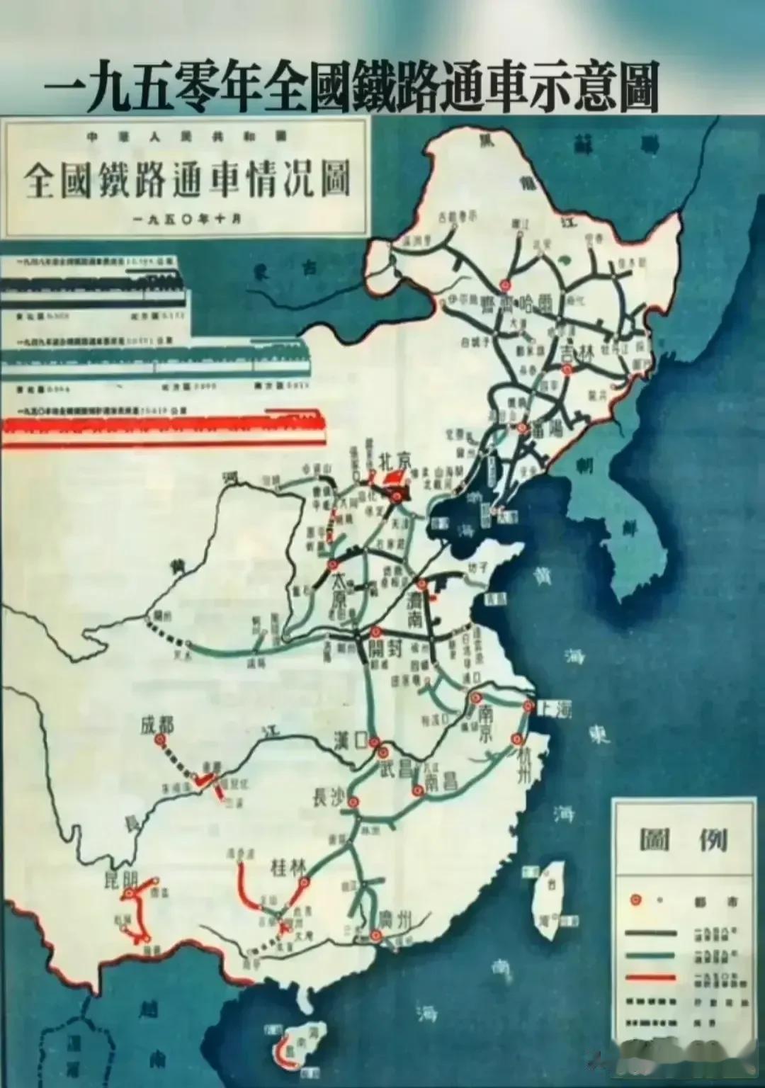 1950年全国铁路通车示意图