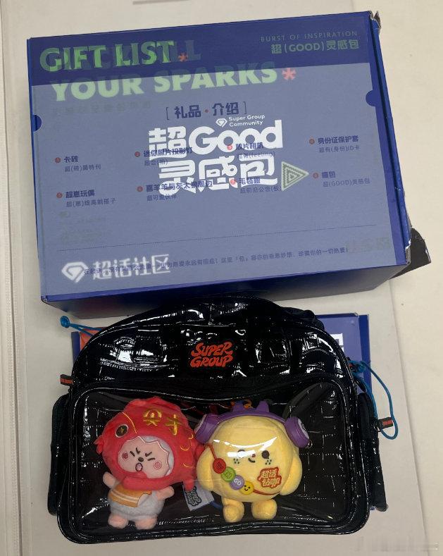 收到超话寄来的新年礼盒，投影灯和胶片相机挺有意思的，超崽玩偶也很可爱，明年请继续