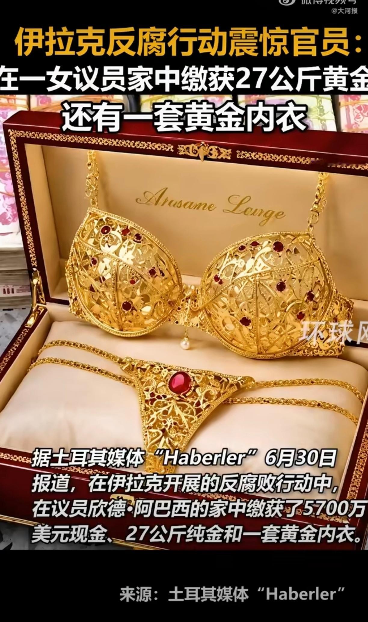 伊拉克女议员家中搜出黄金内衣黄金……这玩的挺花啊！谈了那么多 连这个都做成黄金的
