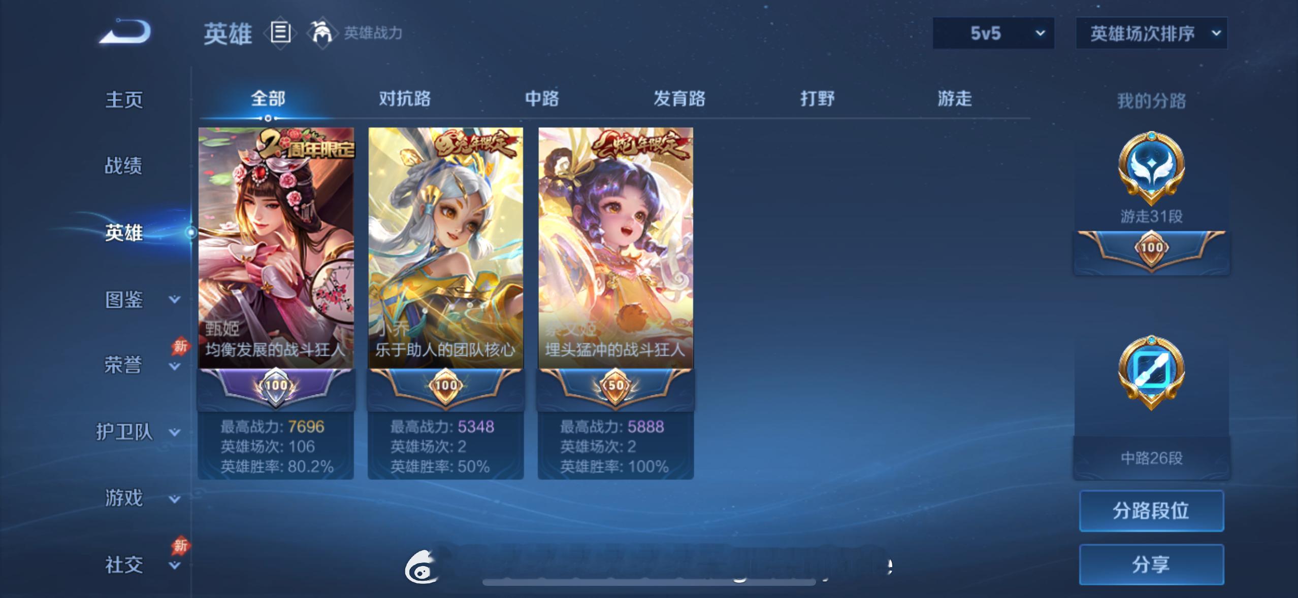 王者荣耀甄姬我终于打上了80%的胜率。106场还有80%，嘿嘿😼 下一个目标8
