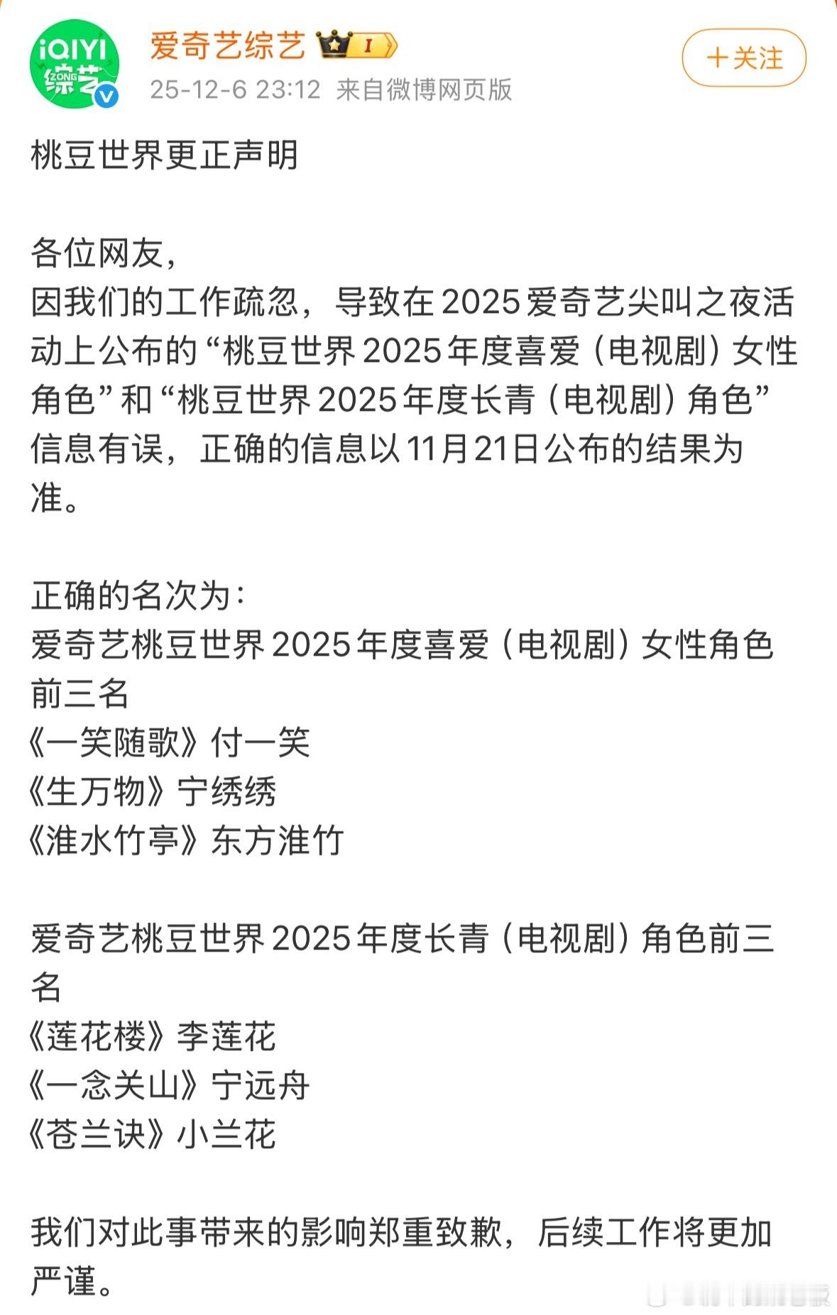 爱奇艺道歉提前半月定好的投票结果，尖叫之夜直播公然换名？粉丝真金白银氪金、熬夜打
