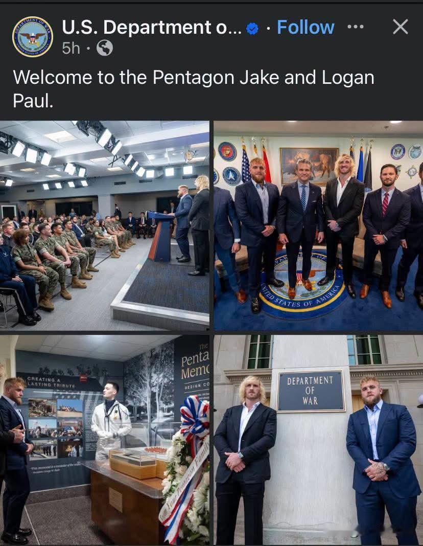 网红兄弟受邀造访五角大楼引争议
 
Logan Paul与Jake Paul兄弟