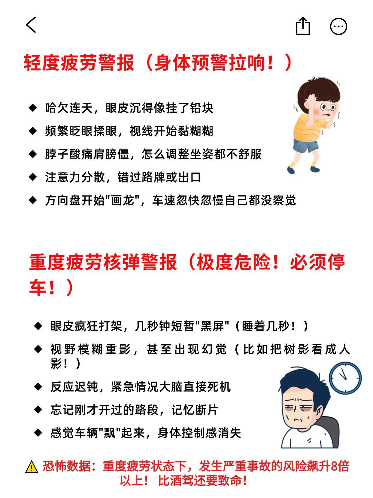 重度疲劳状态下，发生严重事故的风险飙升8倍以上！ 这些症状代表你已疲劳驾驶，千万