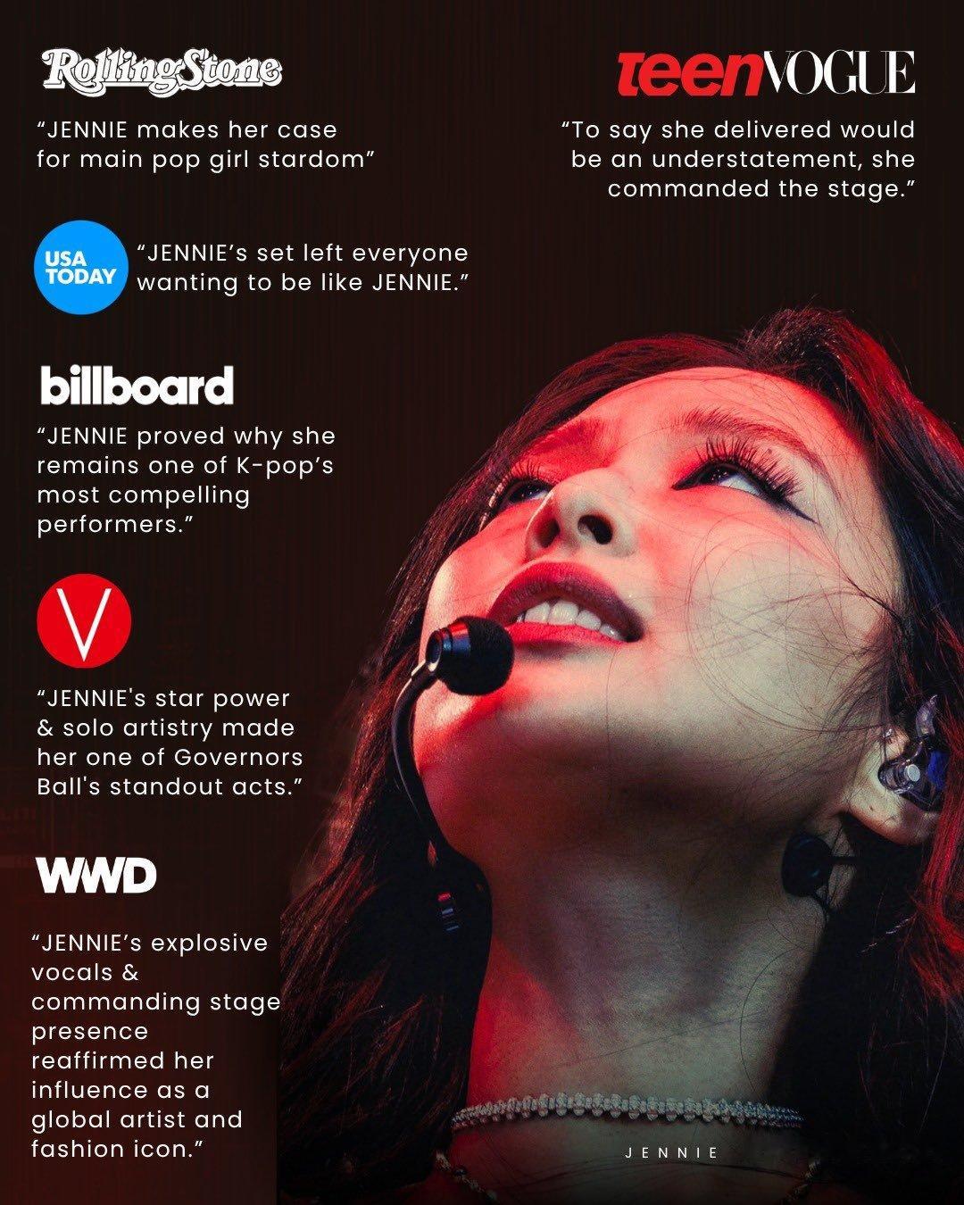 JENNIE 金珍妮 在纽约Governors Ball的表演成为音乐节上最受瞩