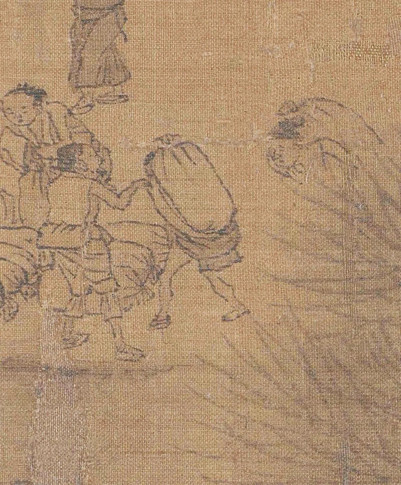 《清明上河图》中汴河边上有很多的码头扛粮装卸工。在宋代他们称为“袋家”或〝脚夫”