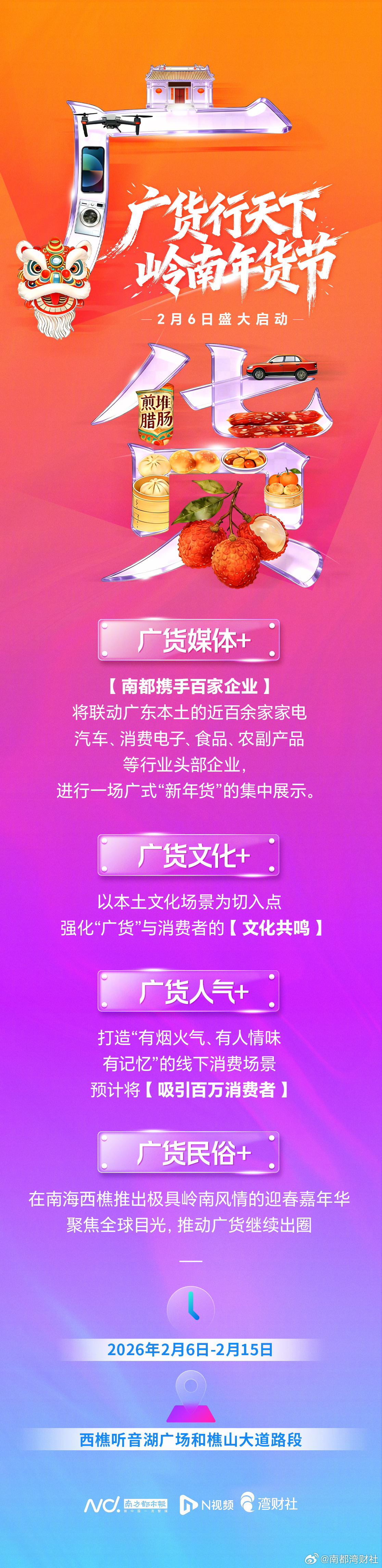 【#广货行天下##岭南年货节将获央视天团现场助阵#，2月6日将在佛山启幕】#广货