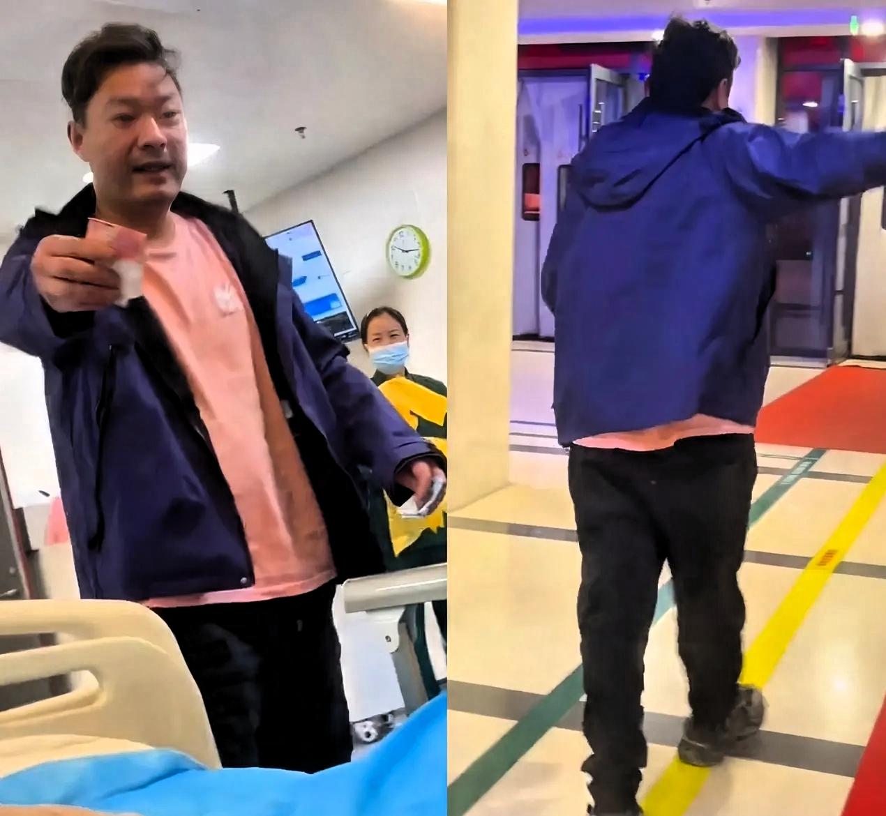 江苏宿迁，一位大哥醉酒挂点滴时，看到对面病床上一个小女孩也在挂点滴，神情难受，身