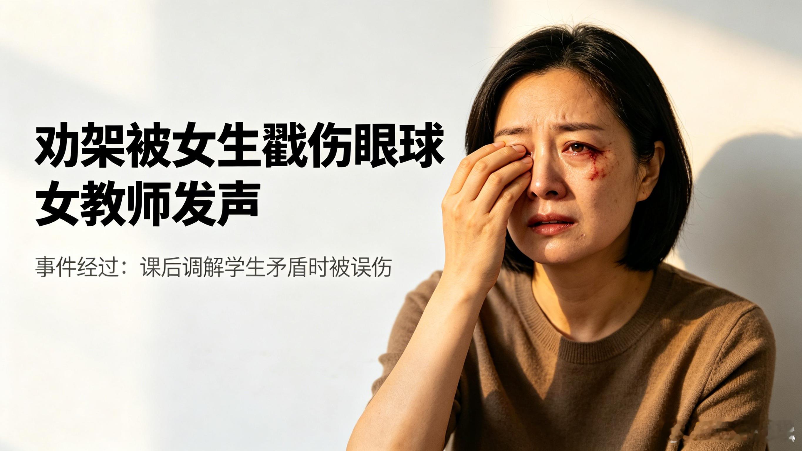 劝架被女生戳伤眼球女教师发声 近日，浙江瑞安一小学宋老师劝架被学生戳伤眼球一事引
