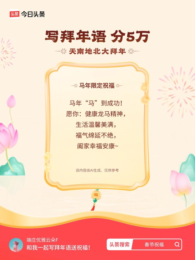 写拜年语送祝福新春拜年送祝福！我的祝福是：“马年“马”到成功！愿你：健康龙马精神