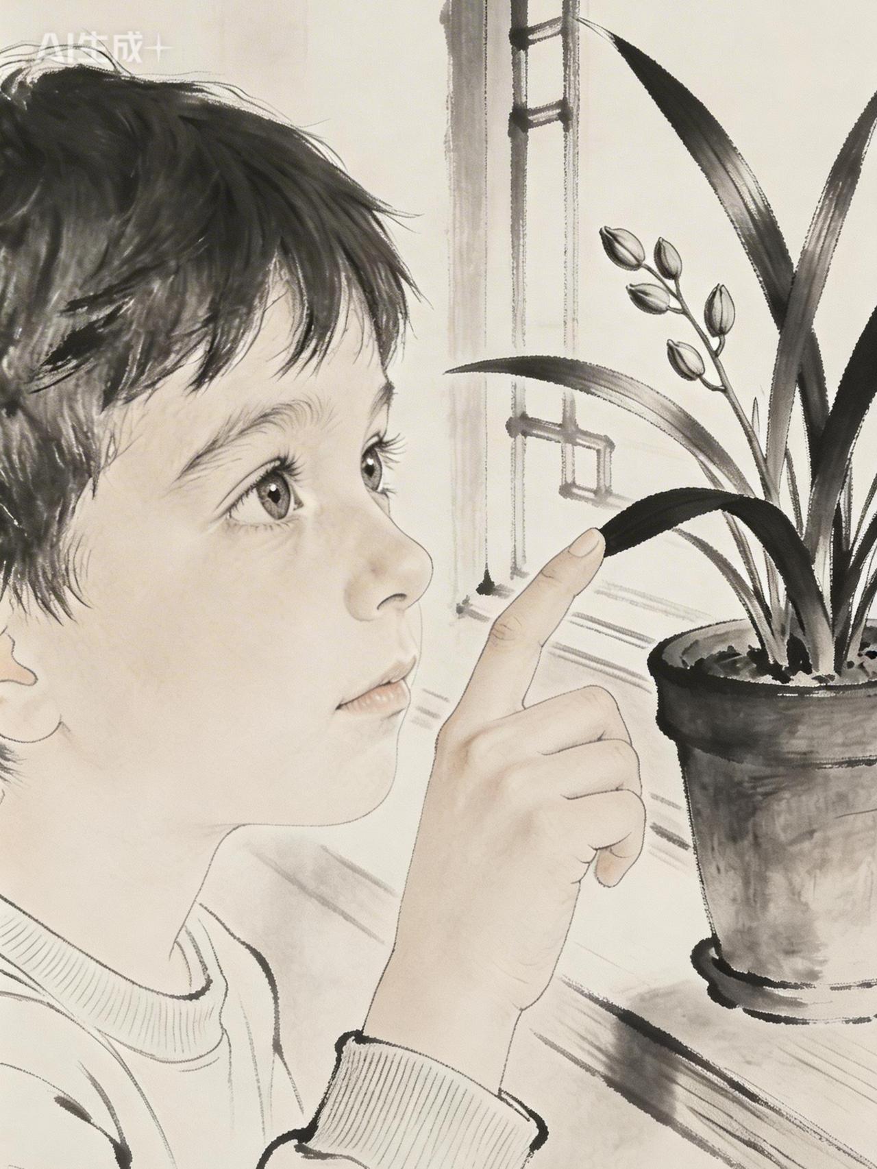 儿子看着窗台的兰花，问爸爸：“这盆花什么时候才能开呀？”

爸爸说：“别着急，慢