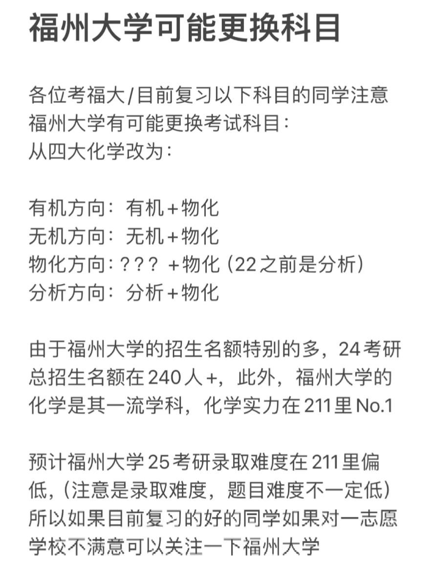 重要通知：福州大学可能更换考研科目