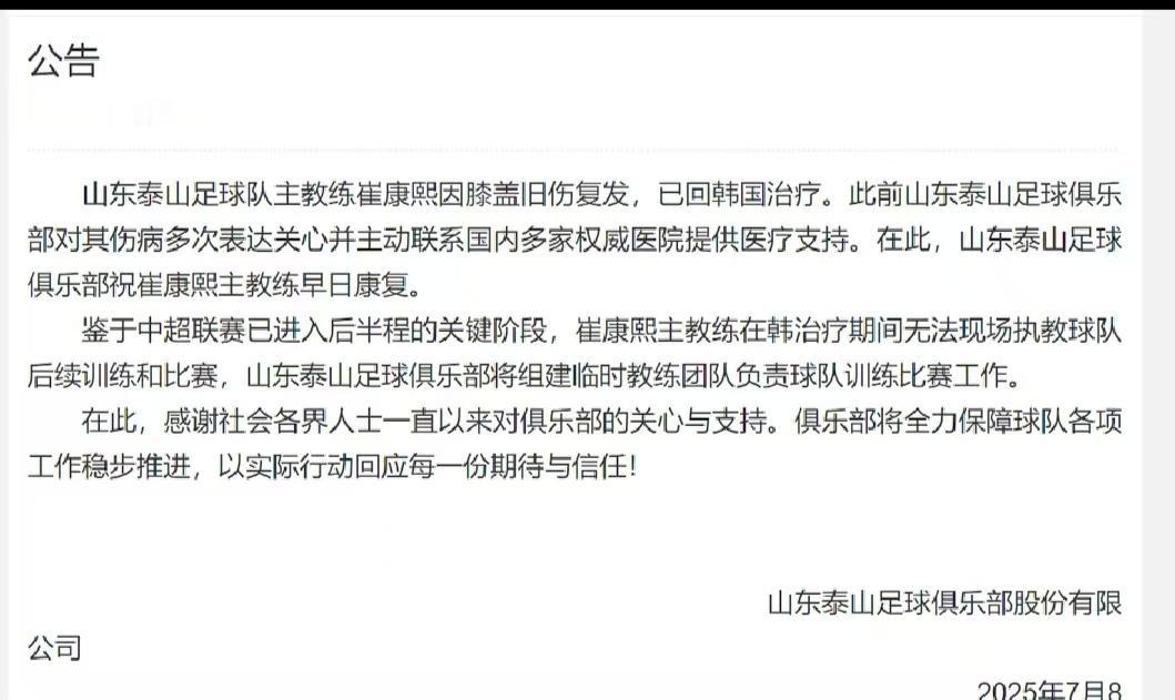 泰山队将组建临时教练团队