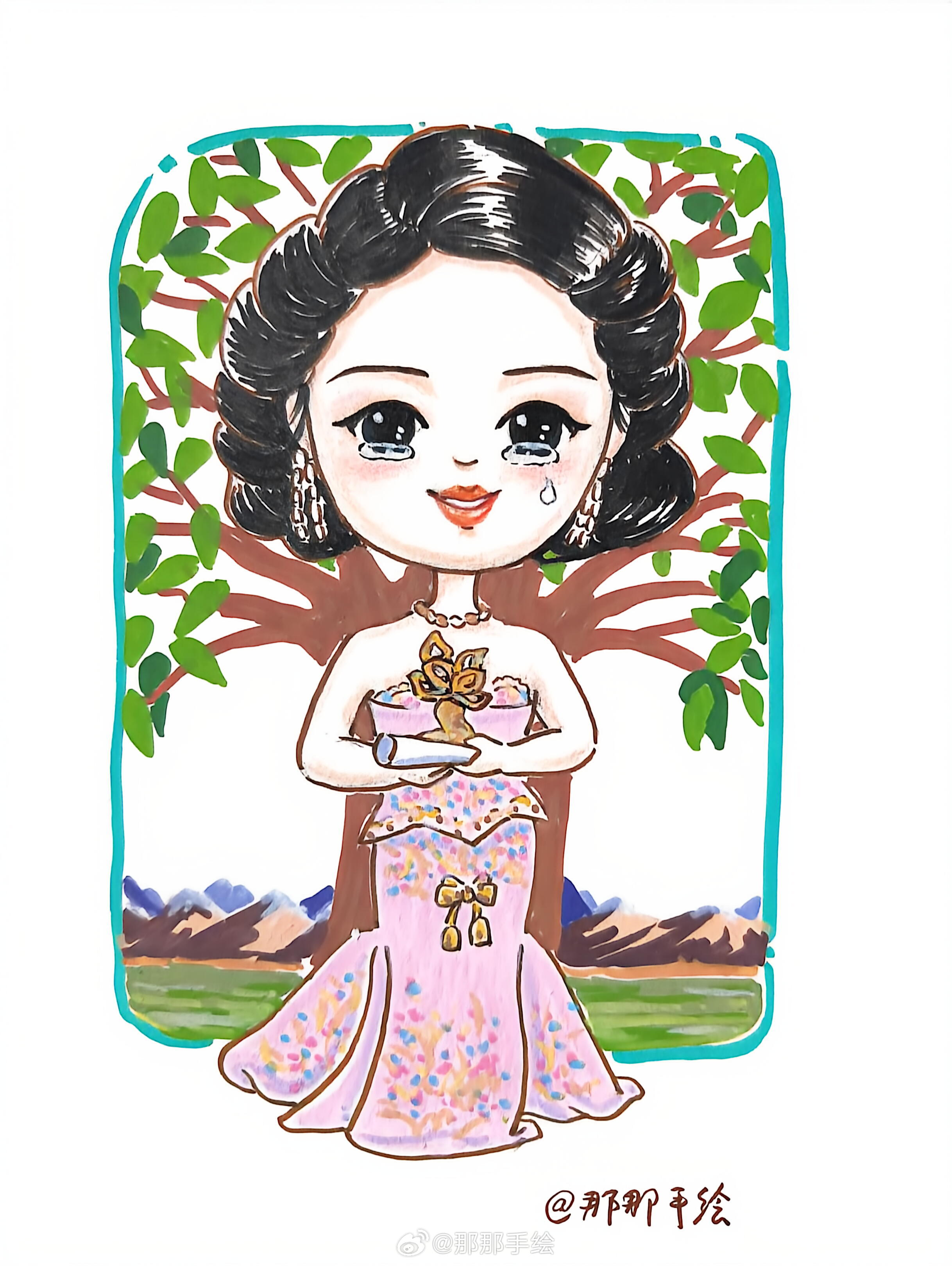 杨紫再画紫妹， 紫妹终于凭《生命树》中饰演的角色获得白玉兰视后了，画幅漫像恭喜杨