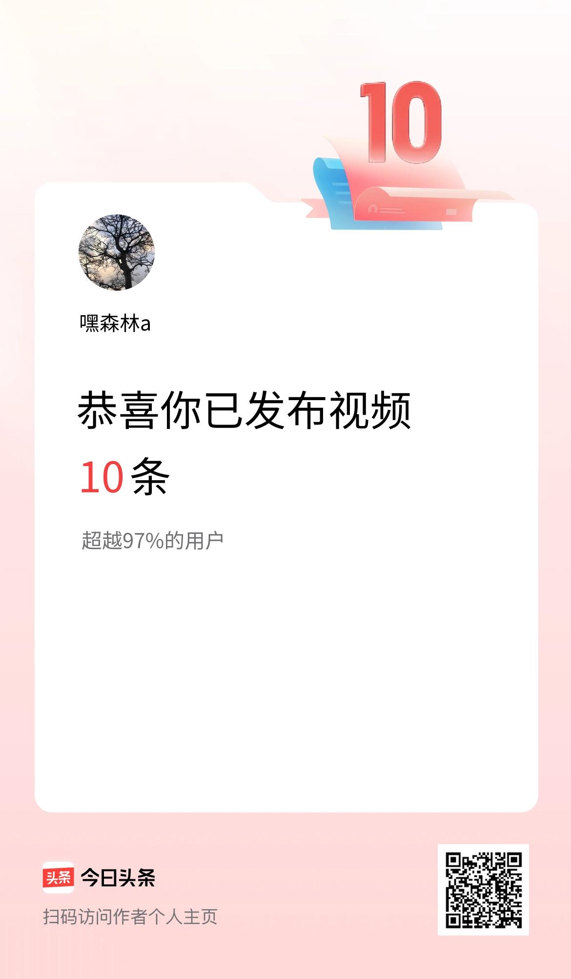我在头条累计视频投稿10个