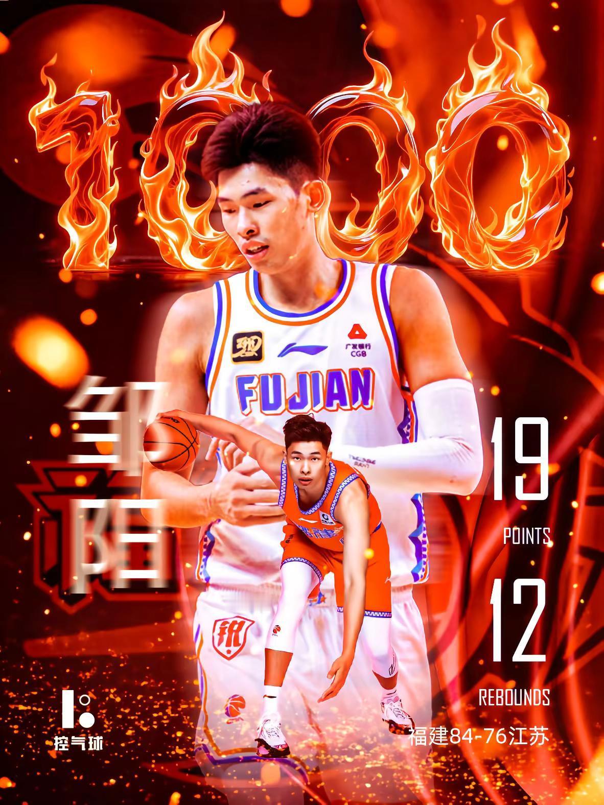 CBA 常规赛，福建男篮客场84-76力克江苏男篮。福建队长邹阳本场表现全面，全