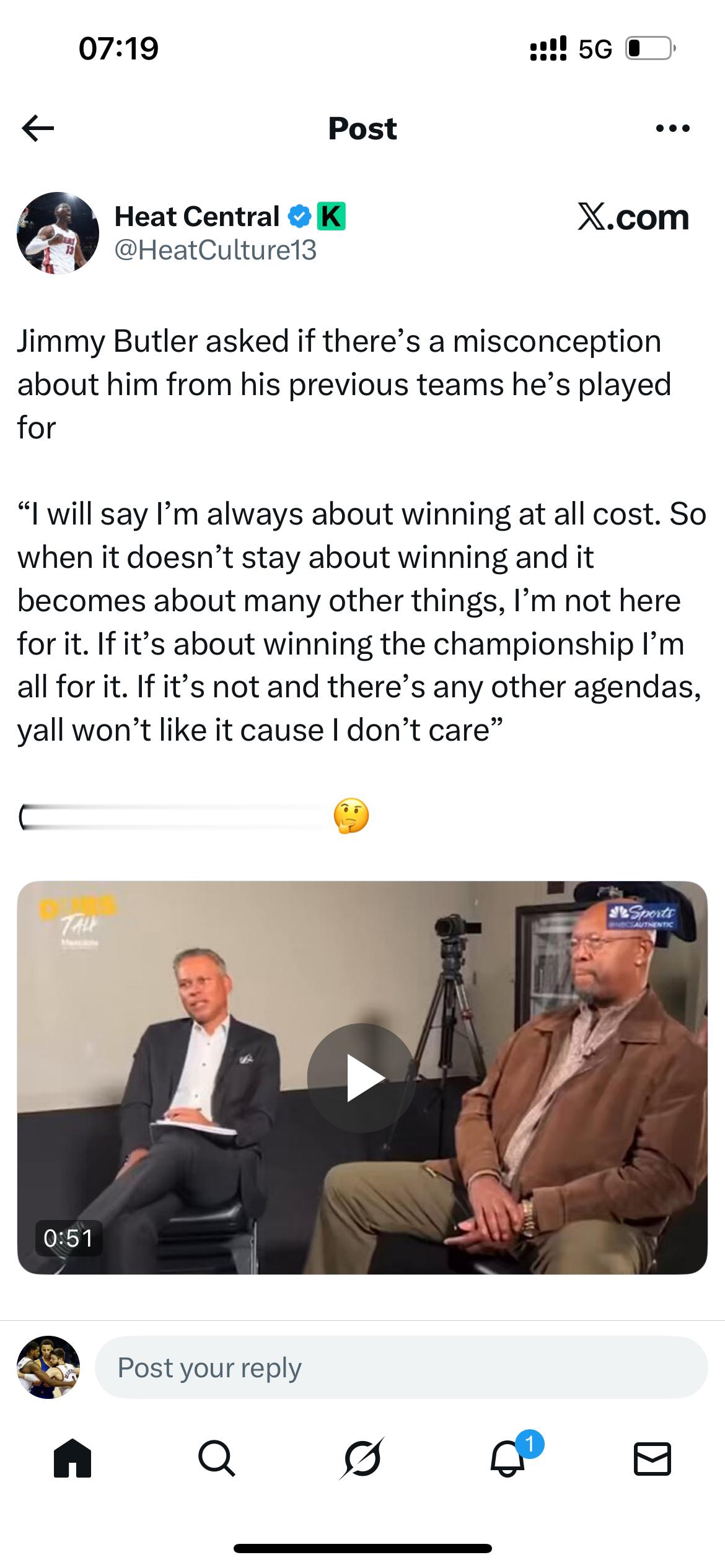 吉米·巴特勒被问及他是否认为他效力过的先前球队对他存在误解。“我得说，我总是不惜