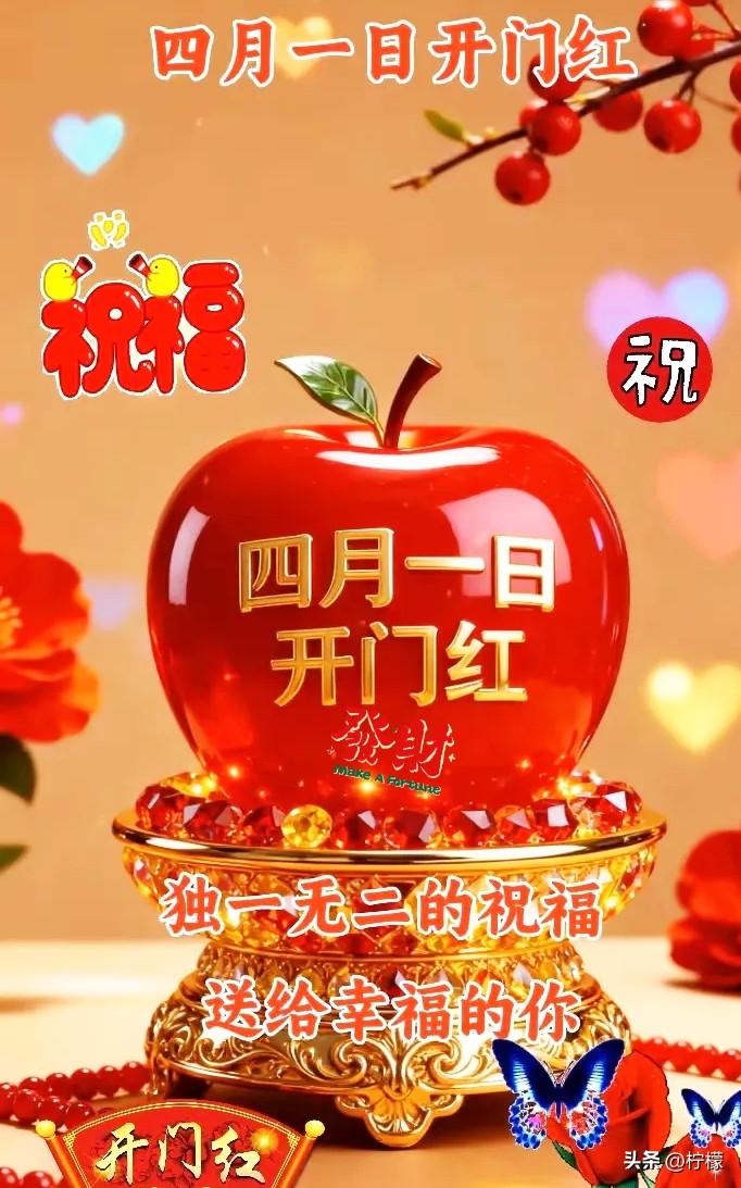 四月一日开门红，愿你四月好运一路旺。

今天是四月一日开门红，独一无二的祝福送给
