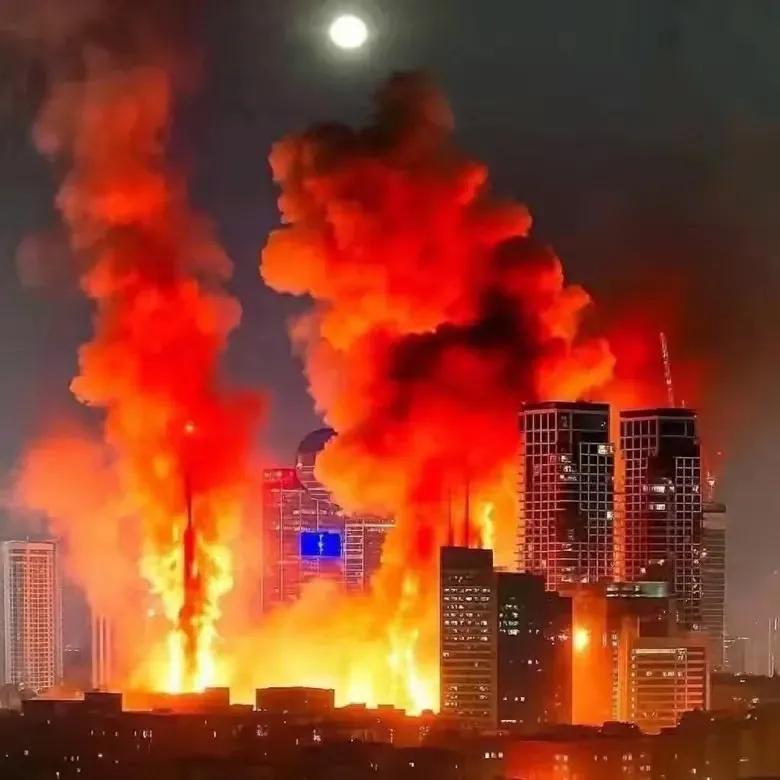 这应该是人类现代化城市核心CBD区域第一次被导弹大规模轰炸的画面！
CBD区域的