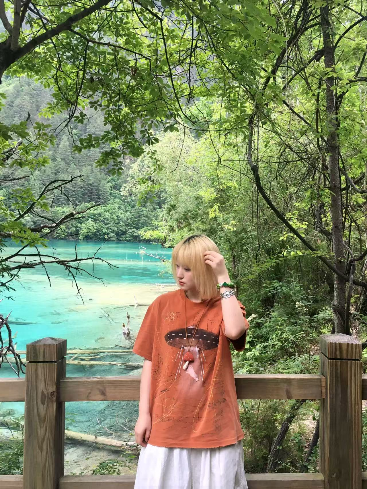 九寨沟森林里的一只蘑菇侦探 