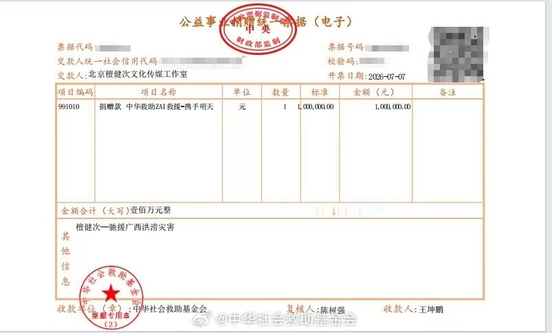檀健次捐赠100万元驰援广西檀健次为广西捐款看到家乡汛情告急，檀健次第一时间联系