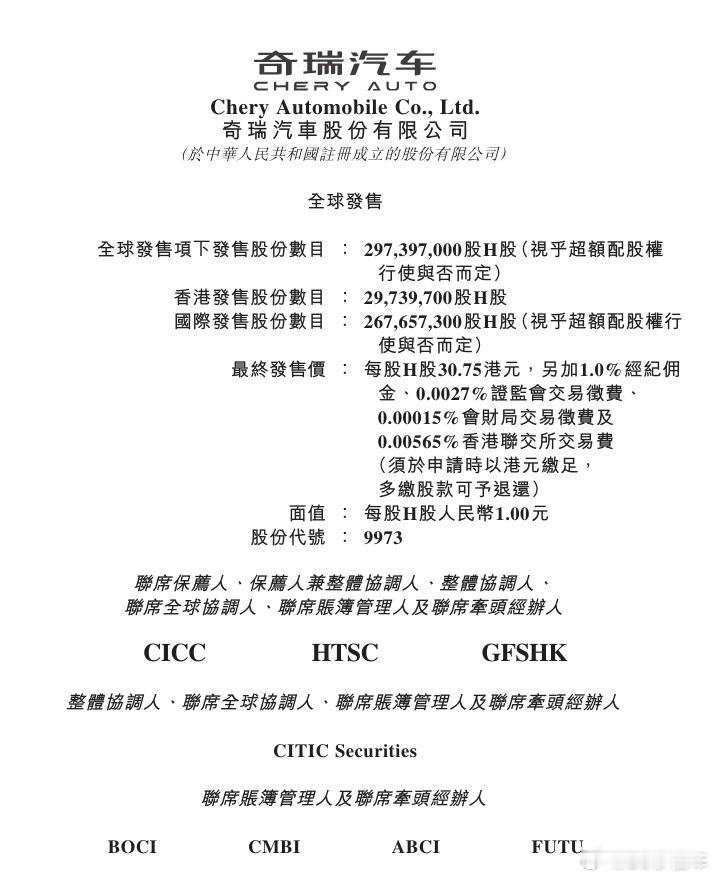 奇瑞汽车港股上市 市值近2000亿港元，连续22年出口第一，厚积薄发，好事多磨，