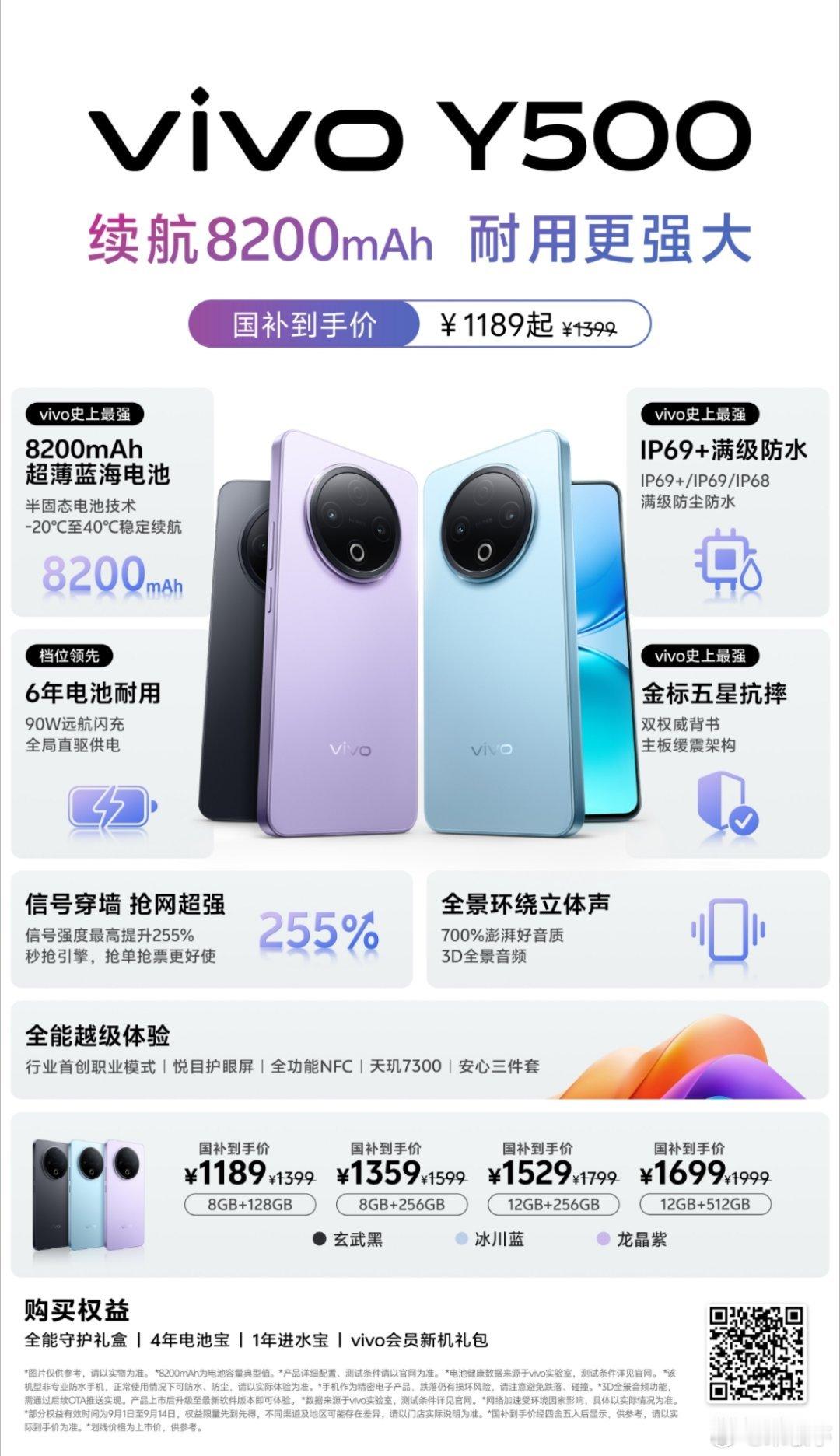 一图读懂vivo Y500国民手机，耐用更强大，国补后仅1189元，非常香啊！可