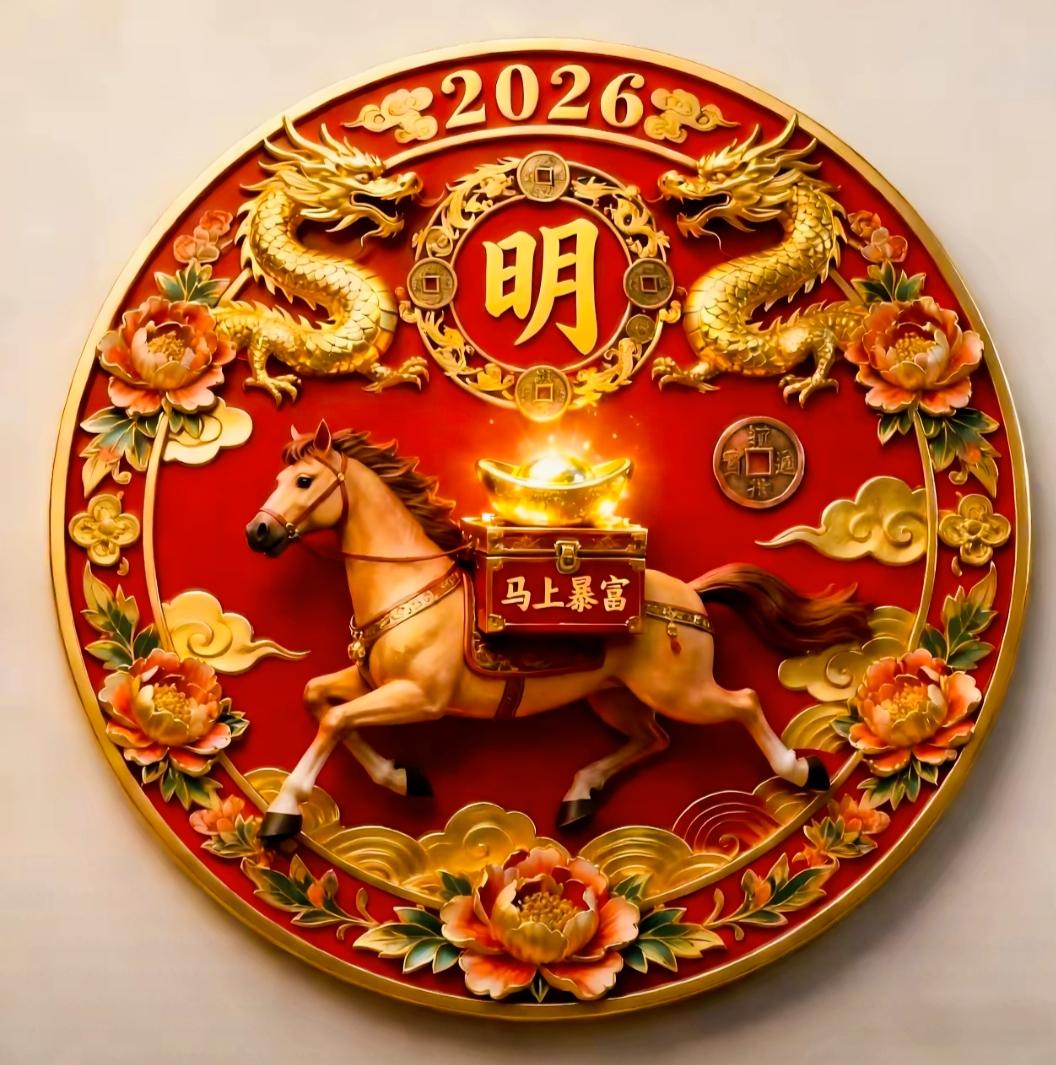 2026年新年福字装饰，金龙跃动，马上富贵，福气满满！