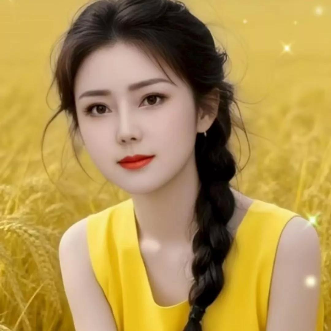 夏日田野中的甜美少女，黄色连衣裙与金色的麦田相映成趣。乡村田野美少女 田野上的少