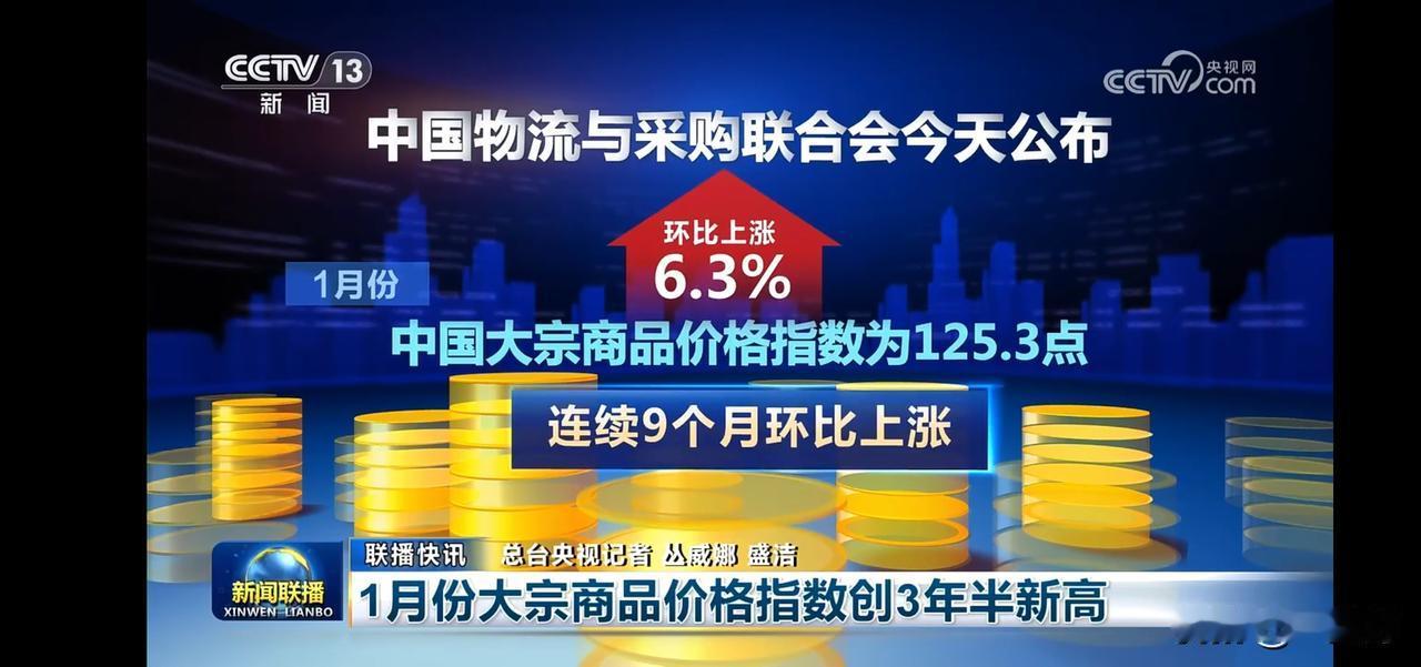 中国大宗商品价格指数创三年半新高，连续9个月环比上涨！