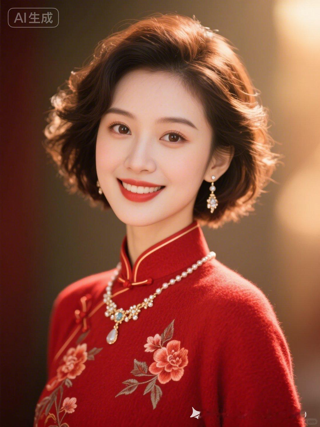 这姑娘穿红色旗袍真漂亮！