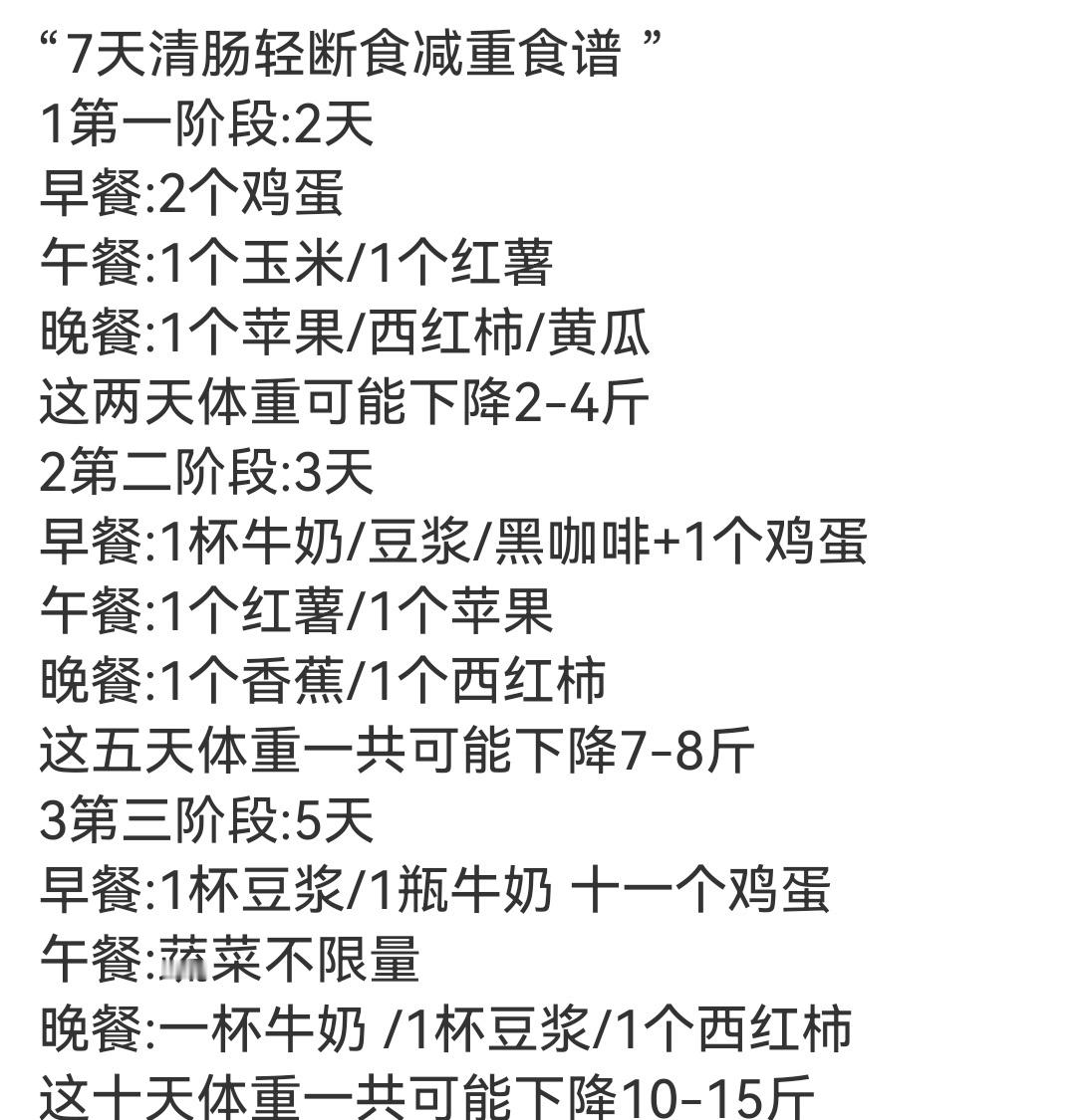 7天清肠轻断食减重食谱…… 