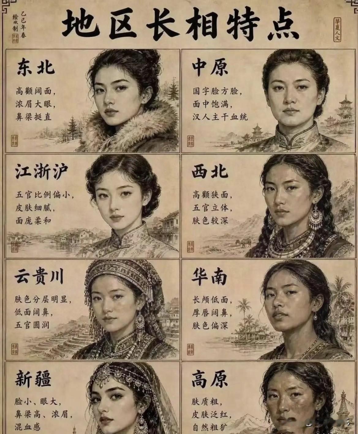 下图中是我们国家各个地方的美女特征，你们更偏爱那个地方的美女呢？个人还是喜欢中原