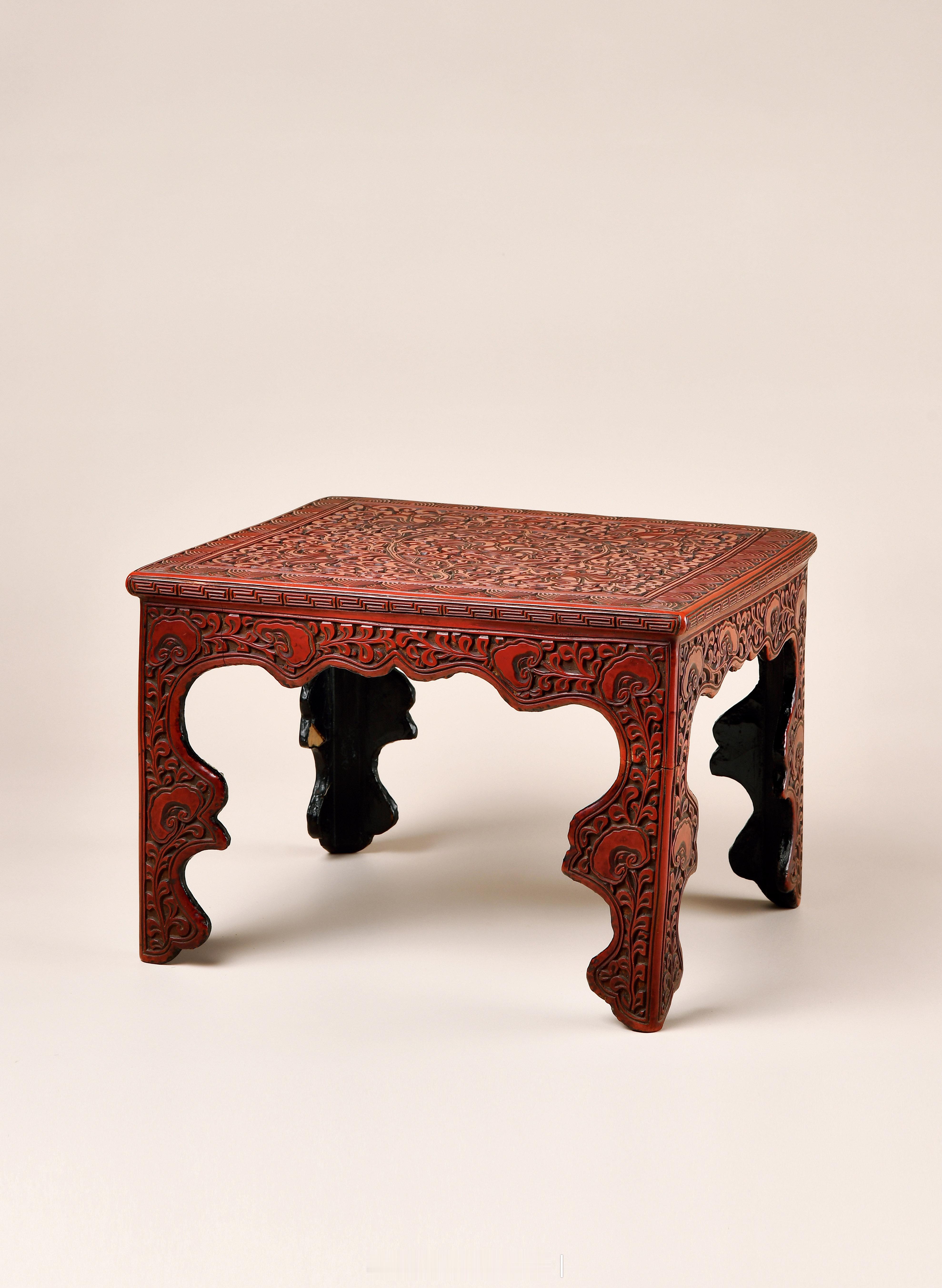 髹饰录 | 明 剔红花卉纹案几来源：豐臣秀吉養子松平秀康之後的雲州松平家舊藏（根