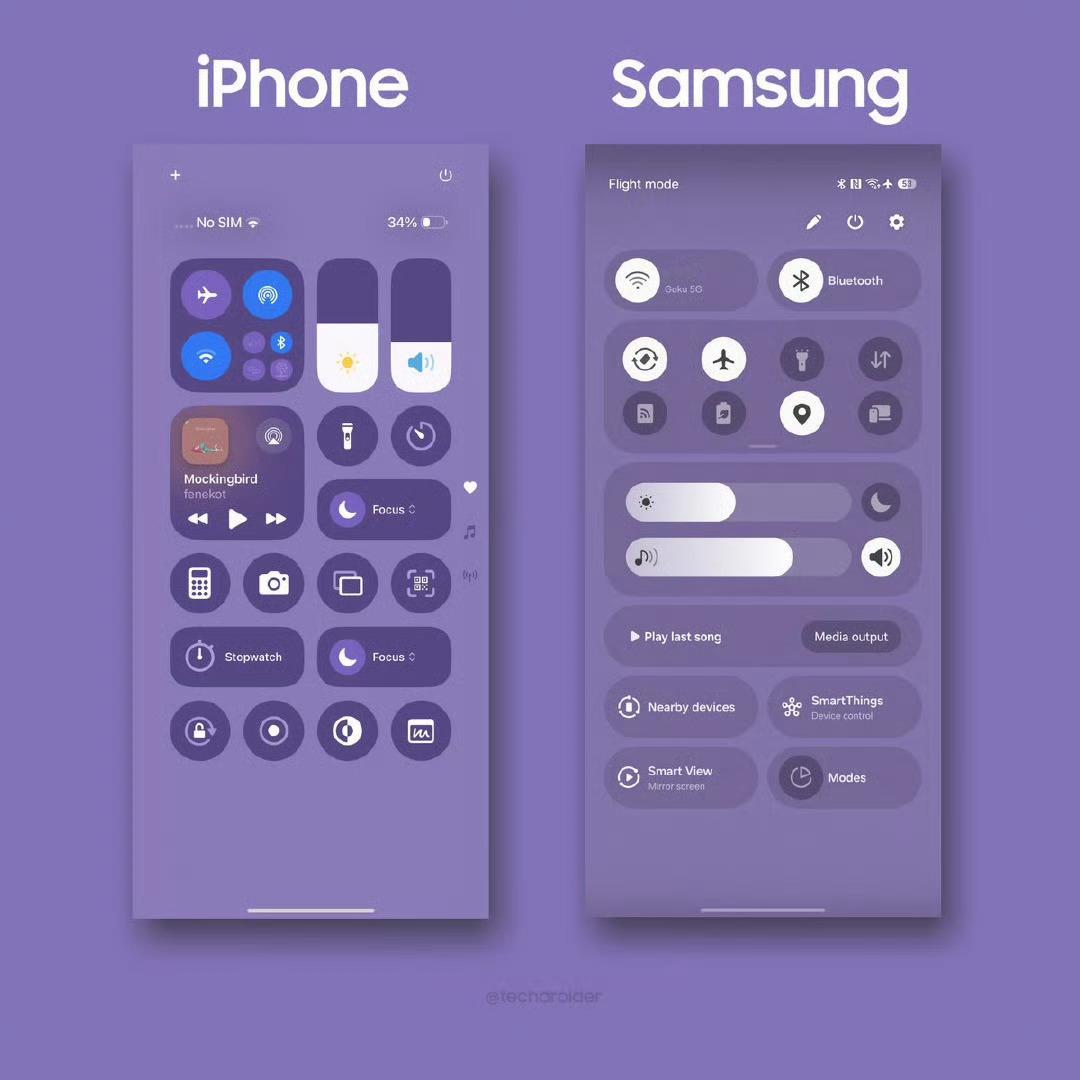 iOS 18 与三星 OneUI 7 - 控制中心你觉得谁做得更好？ ​19岁女