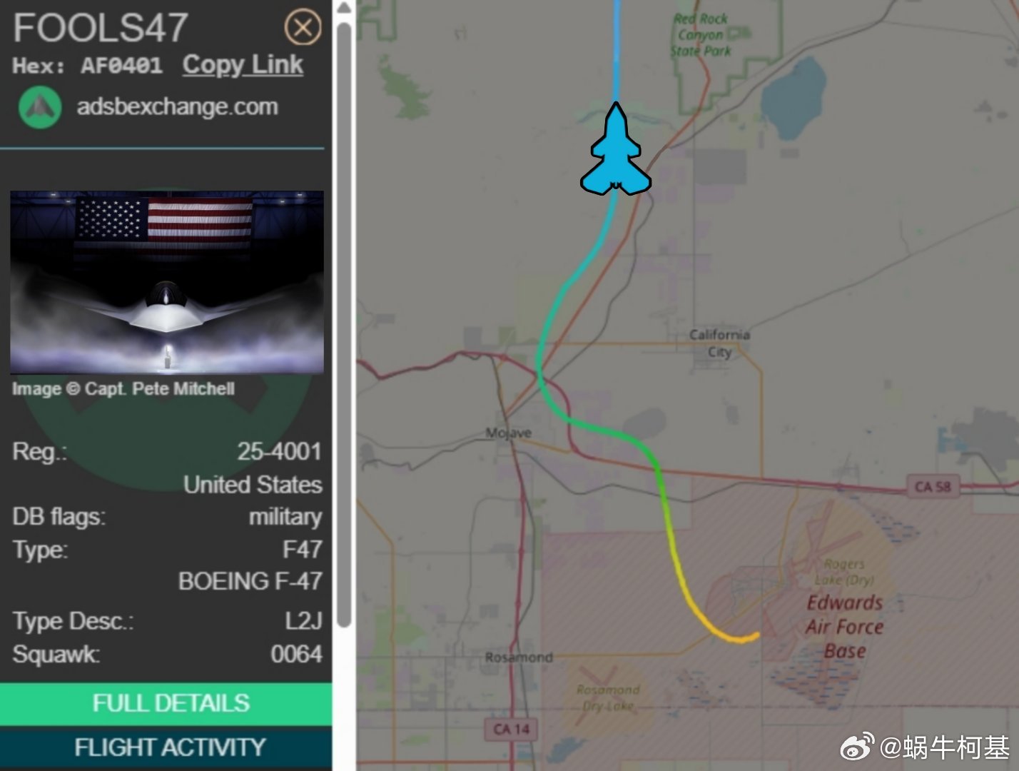 F-47 25-4001 目前正在爱德华兹空军基地进行首飞，标志着 F-47 的