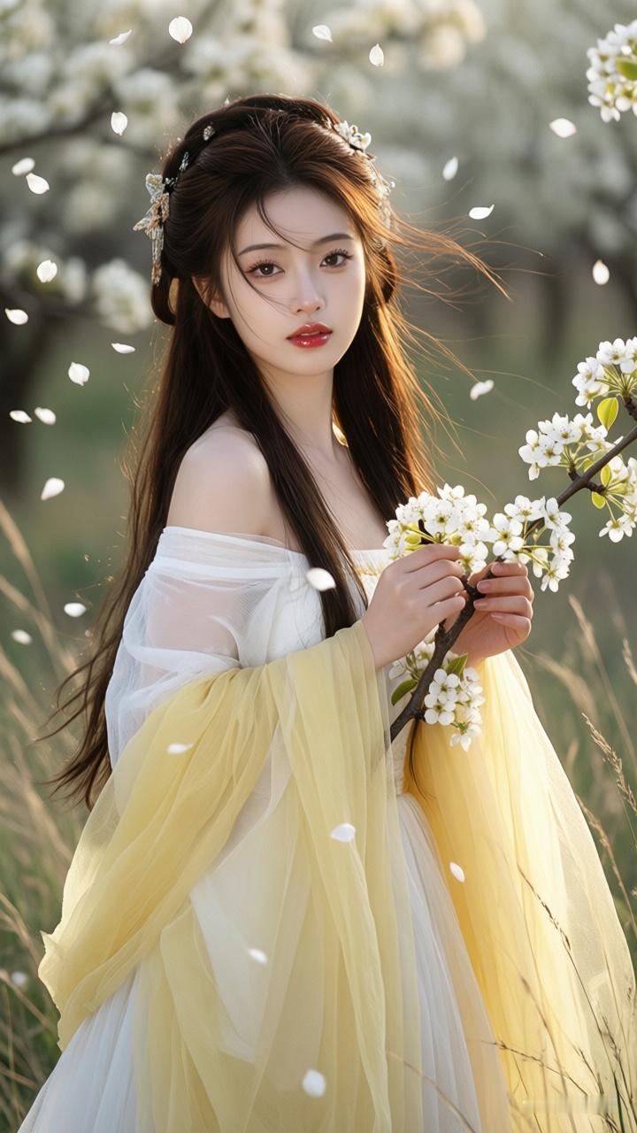 春日花海中的仙子，轻盈飘逸，宛如画中人。