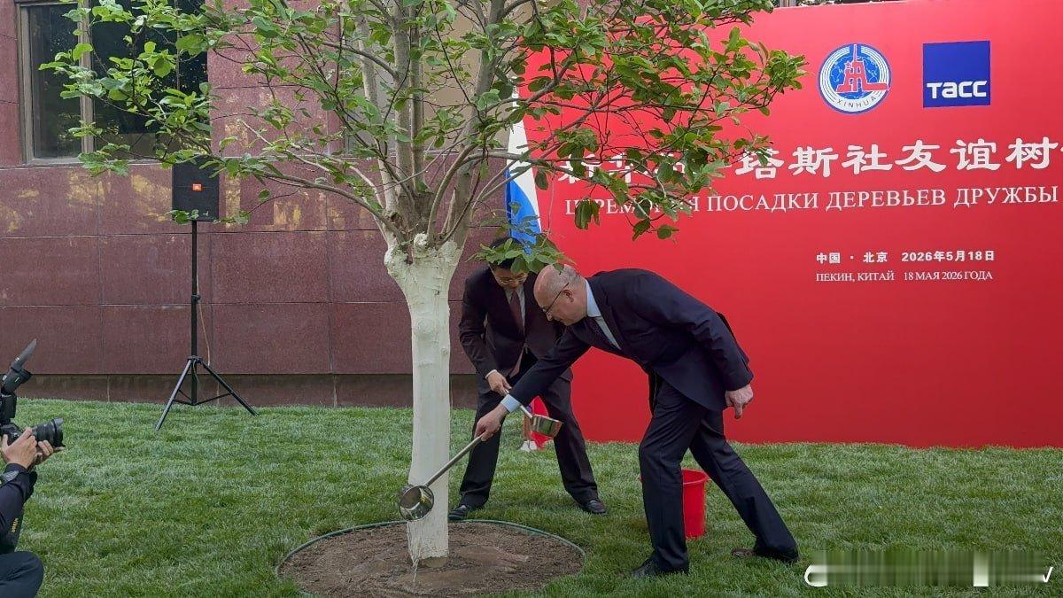 据塔斯社报道，塔斯社社长安德烈·康德拉绍夫与新华社社长傅华在北京共同举行了友谊树
