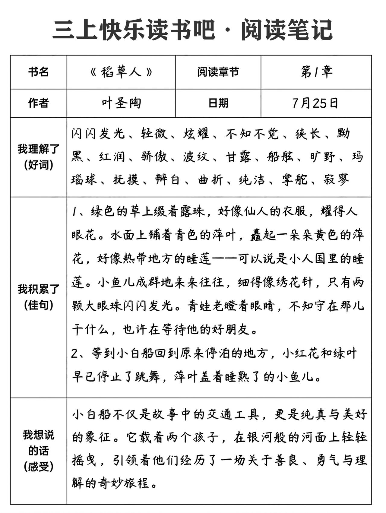 三年级上册语文，快乐读书吧《稻草人》1-15章阅读笔记，收藏参考学习~