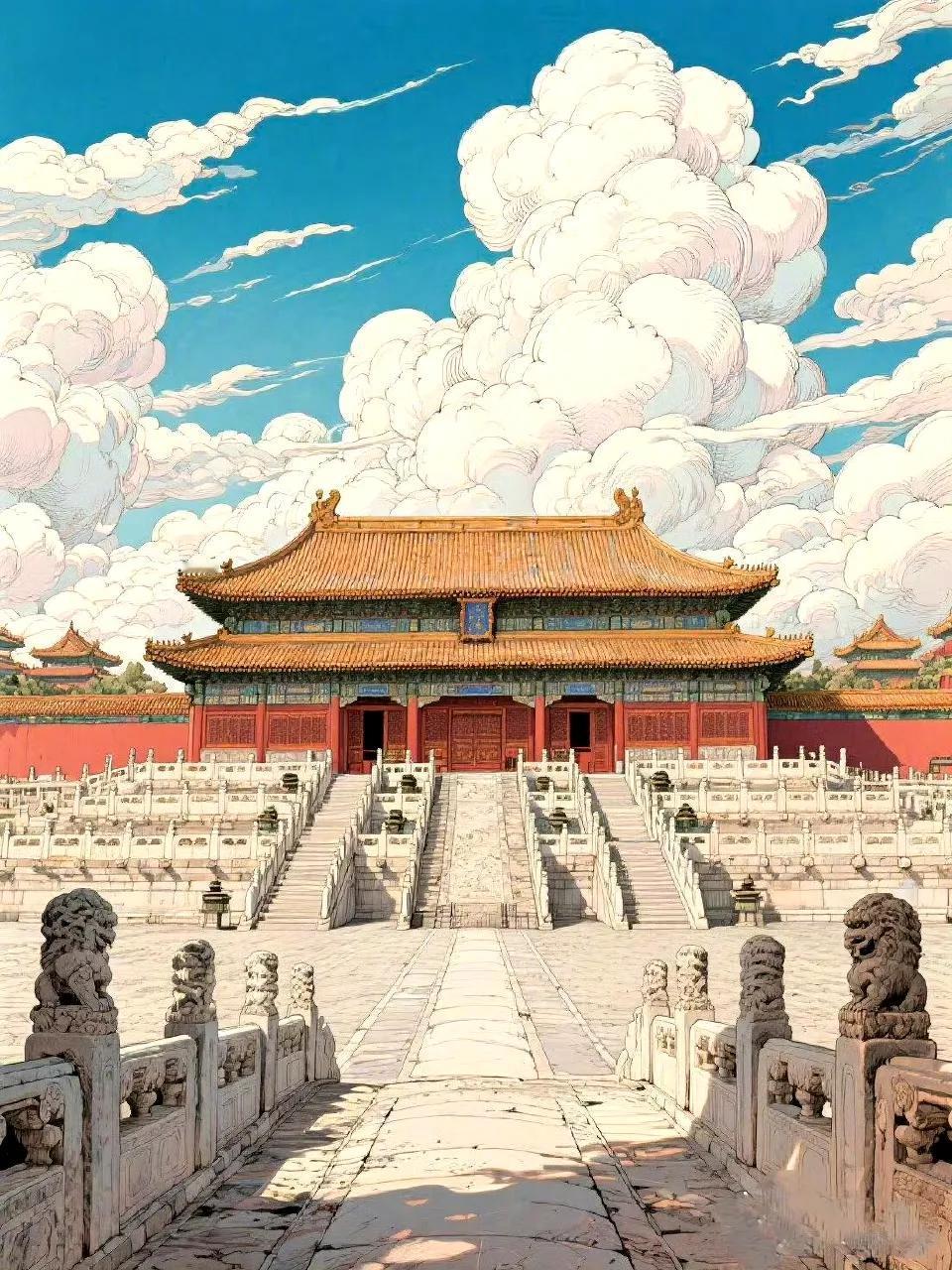 漫画风下的北京，那叫一个磅礴大气。
北京的简笔画历史超深厚，从明清宫廷画作到现代