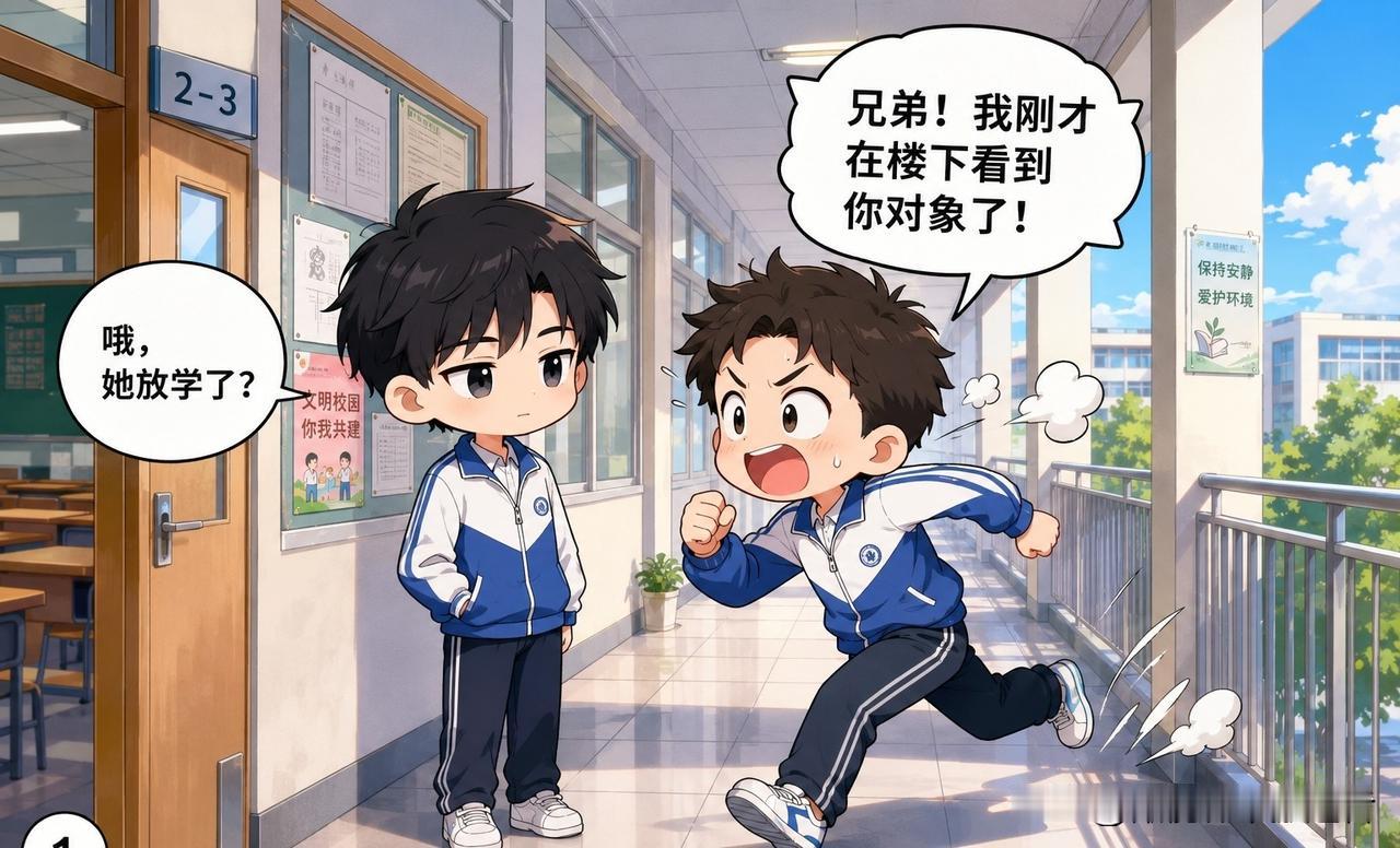 趣味漫画：朋友：兄弟！我刚才在楼下看到你对象了！ 男主：哦，她放学了？ 朋友：放