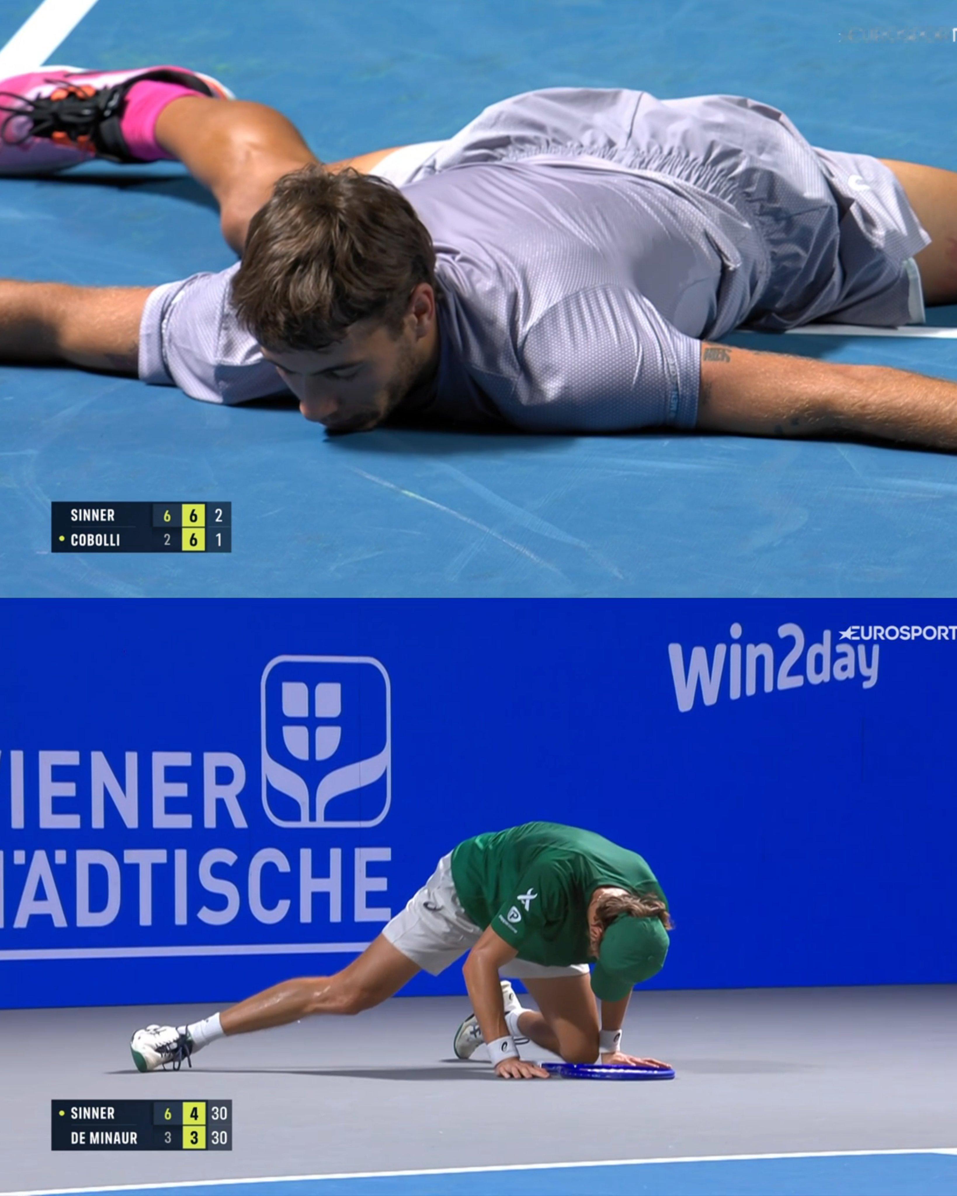 ATP500维也纳站，继打趴科博利之后，辛纳又6-3、6-4打趴德米纳尔，H2H